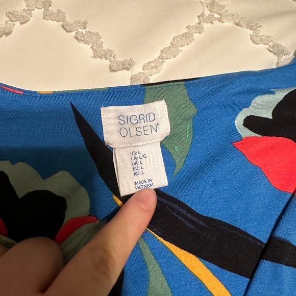 Sigrid Olsen Floral Midi Faux Wrap Dress Size Large - Picture 5 of 5